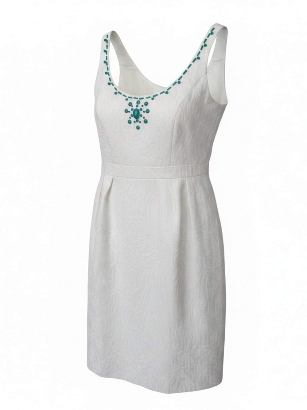 Studio I White Dress with Teal Bead Trim - Size 8. Country festival dress